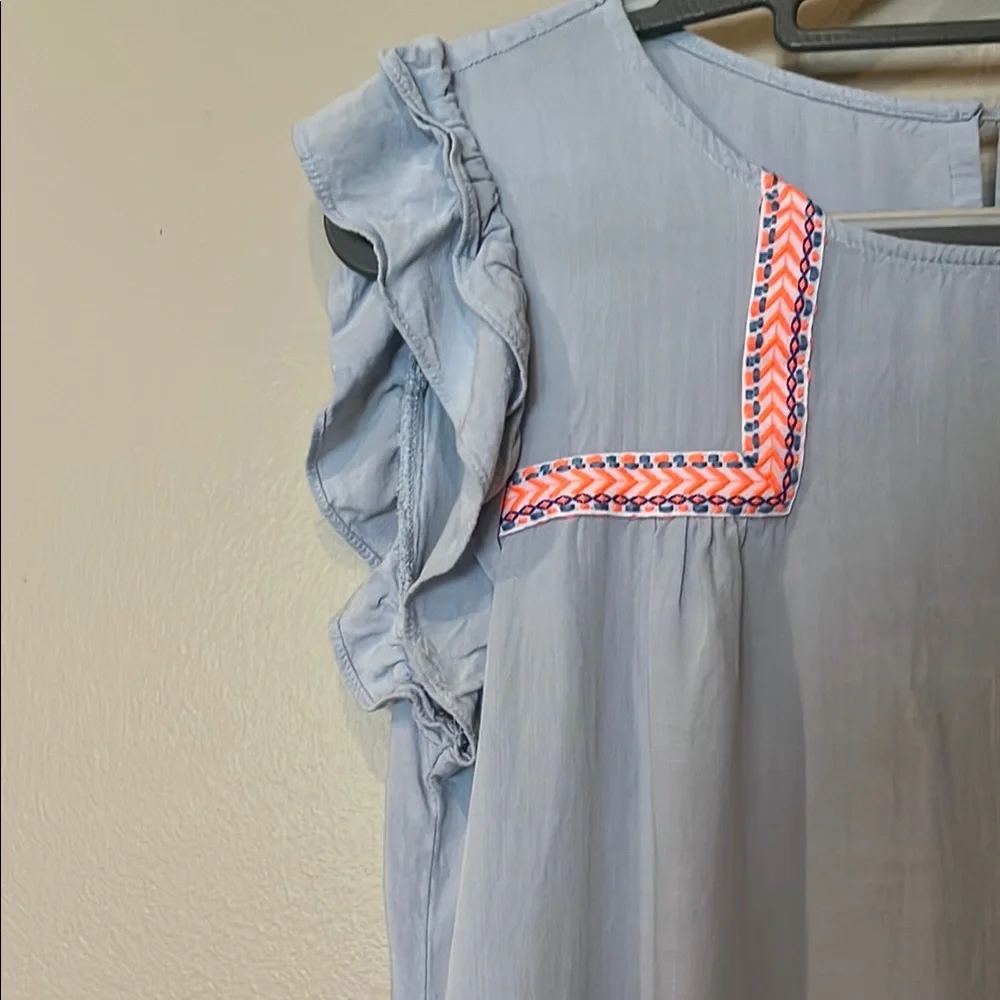 Light Blue Ruffled Top with Embroidery - Picture 2 of 5